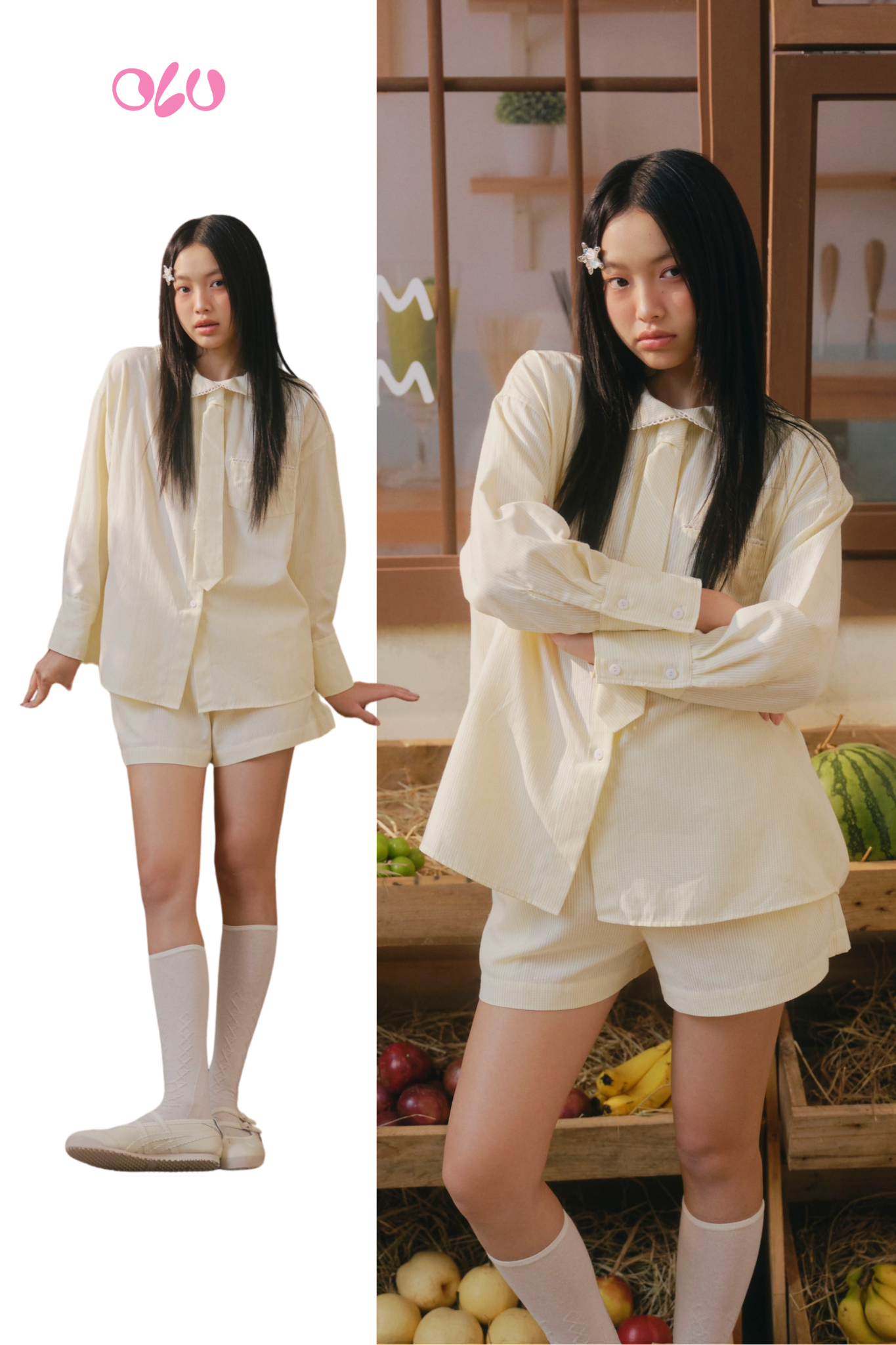 Yellow Linen Long Sleeve Tie Set