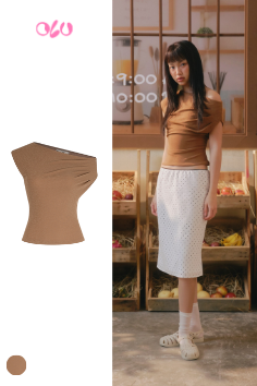 Áo Brown One Shoulder Draped Top