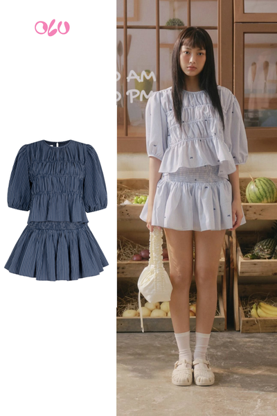  Striped Ruffled Puff Sleeve Set nhiều màu 