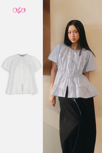  Áo Drawstring Ruffle Babydoll Shirt nhiều màu 
