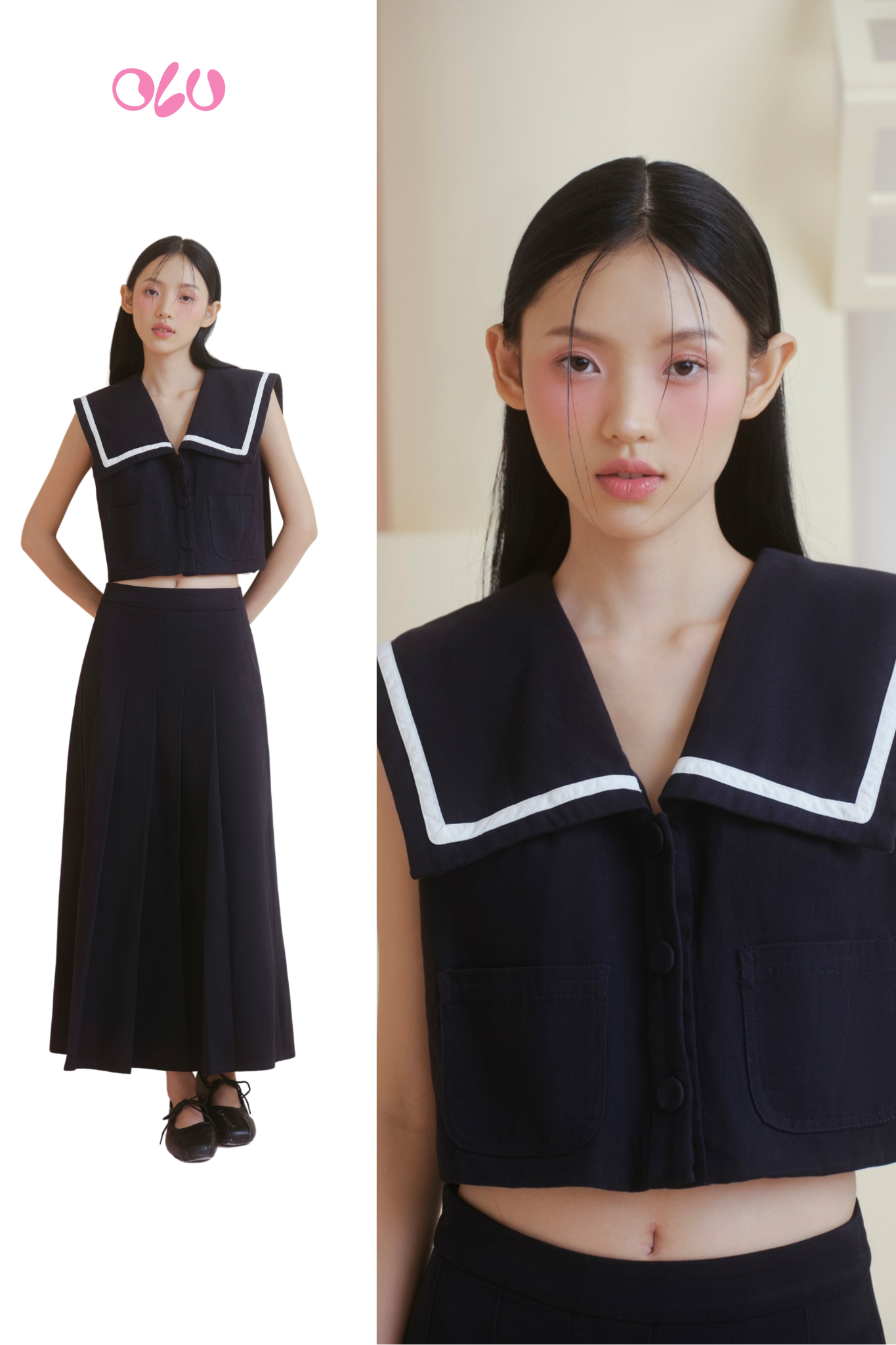 Áo Navy Sailor Collar Crop Top