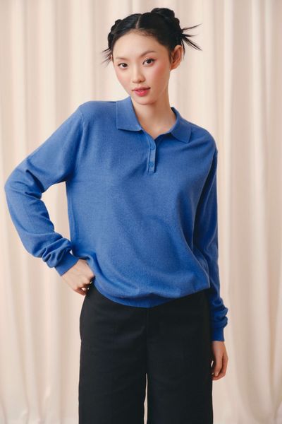  Áo len Blue Knit Long Sleeve Top 