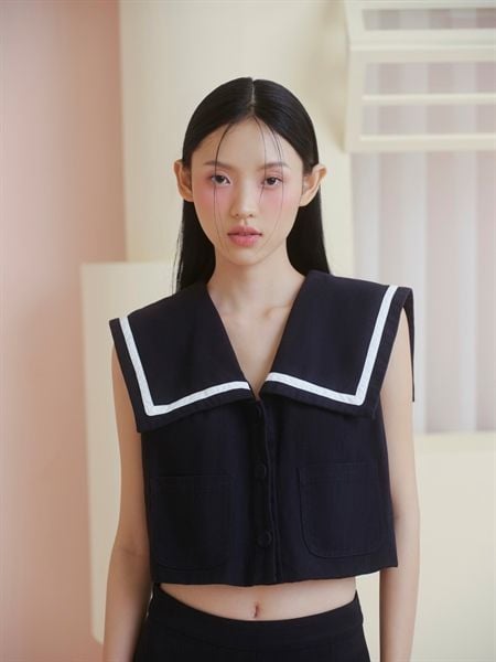 Áo Navy Sailor Collar Crop Top