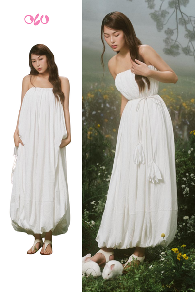  White Pleated Peplum Cup Midi Dress 