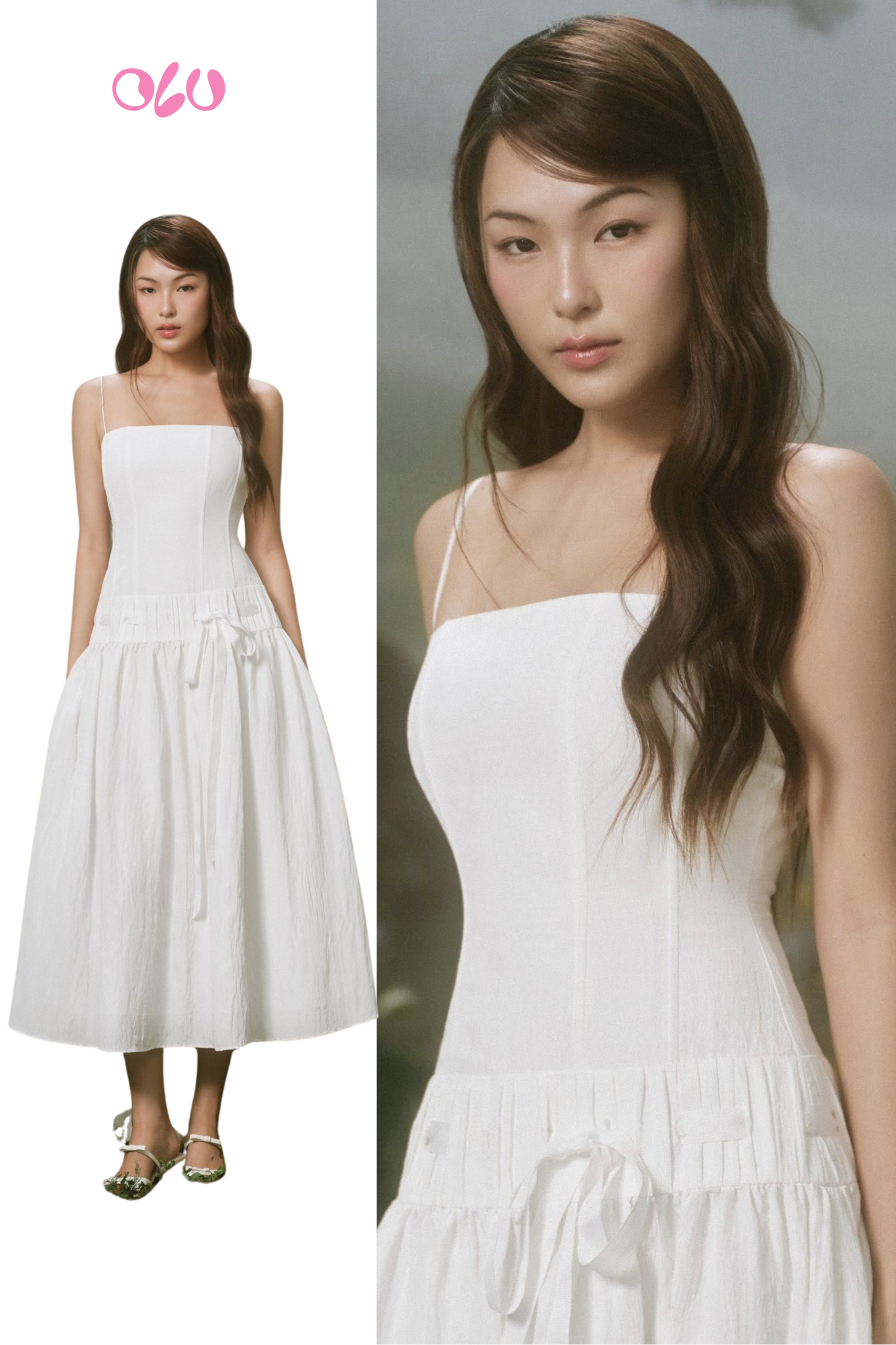 White Square Tie Waist Midi Dress