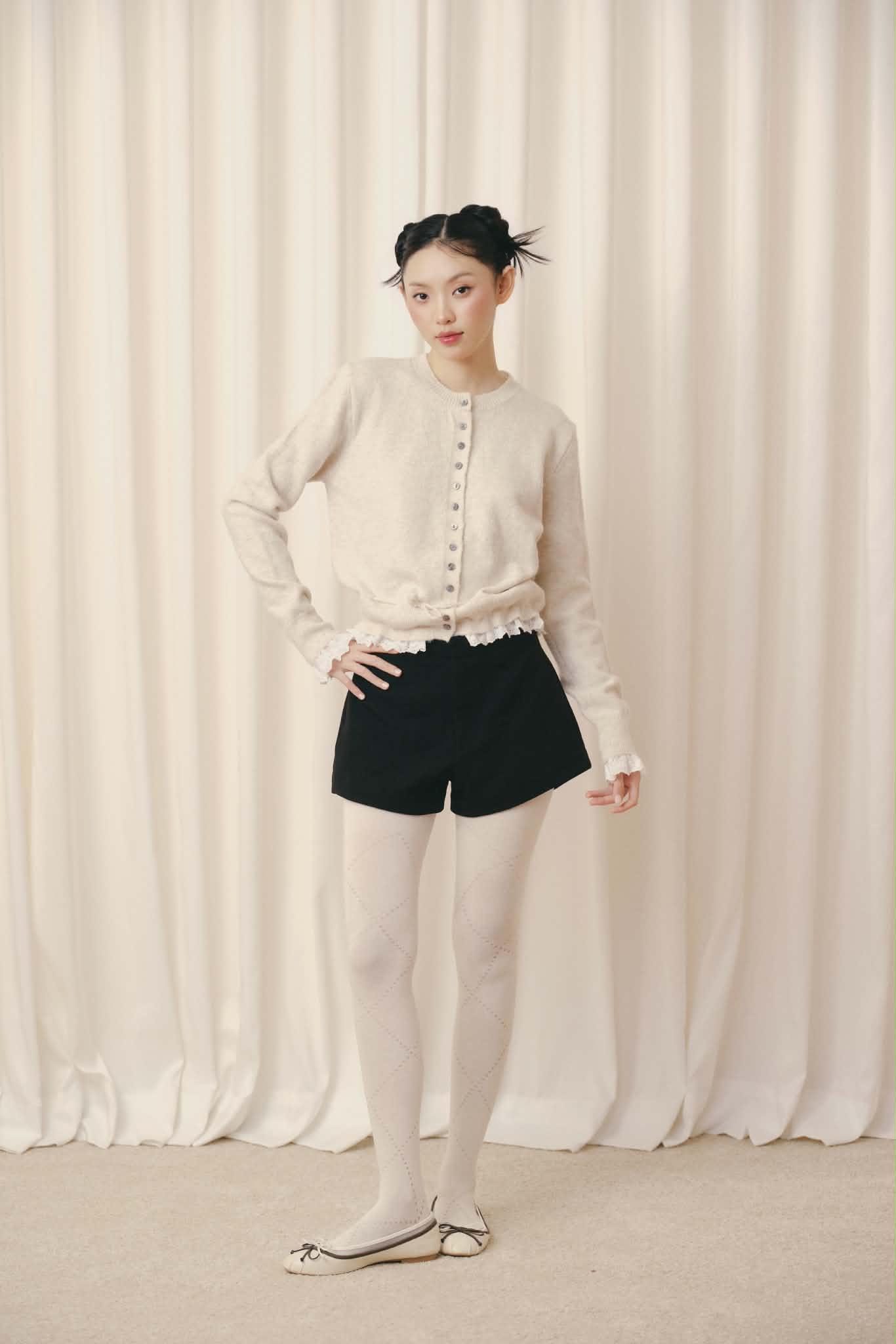  Áo len dệt kim viền trắng Knit Trim Long Sleeve Top nhiều màu 