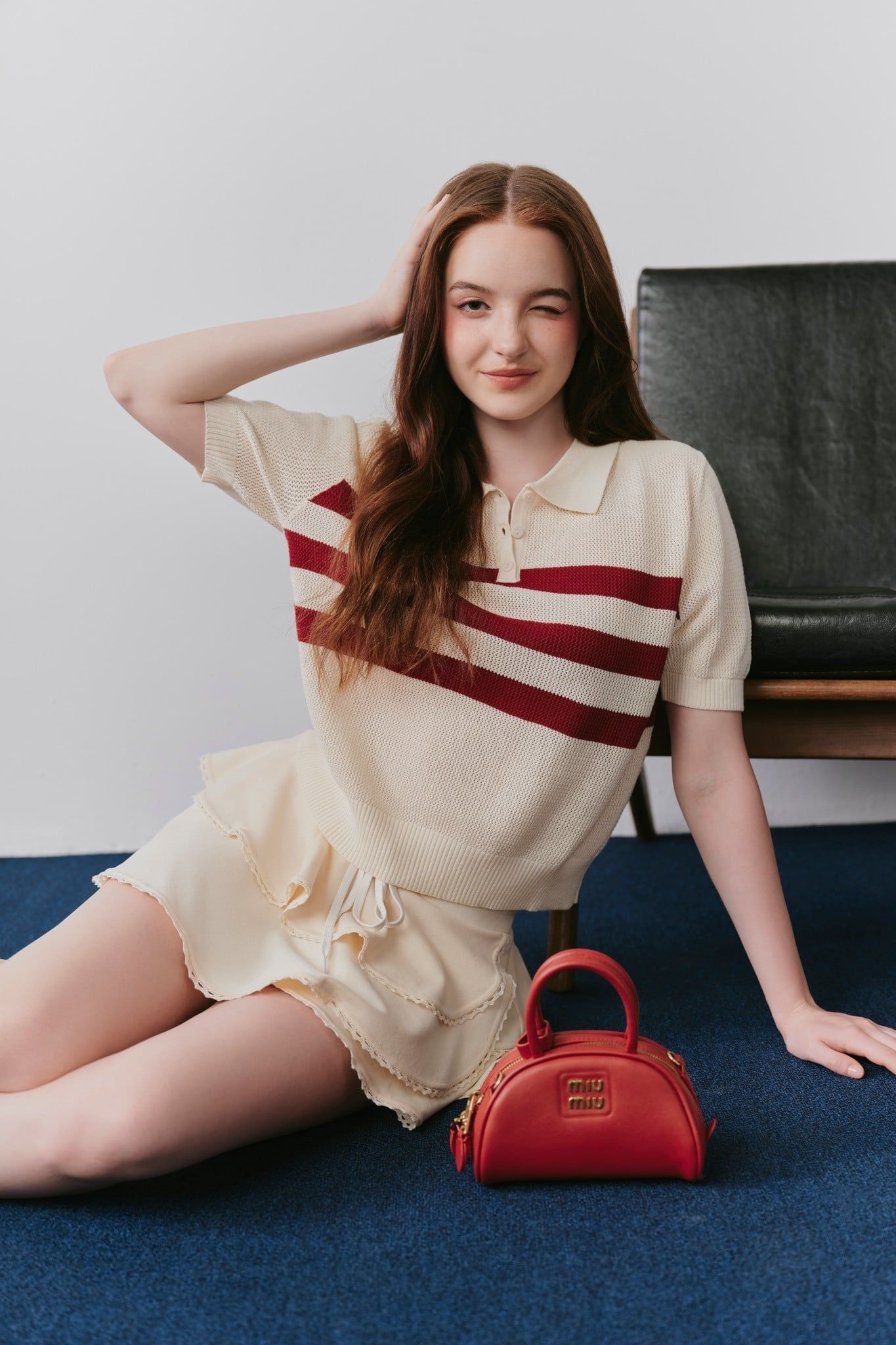 Áo dệt kim phối sọc Calais Red Striped Top