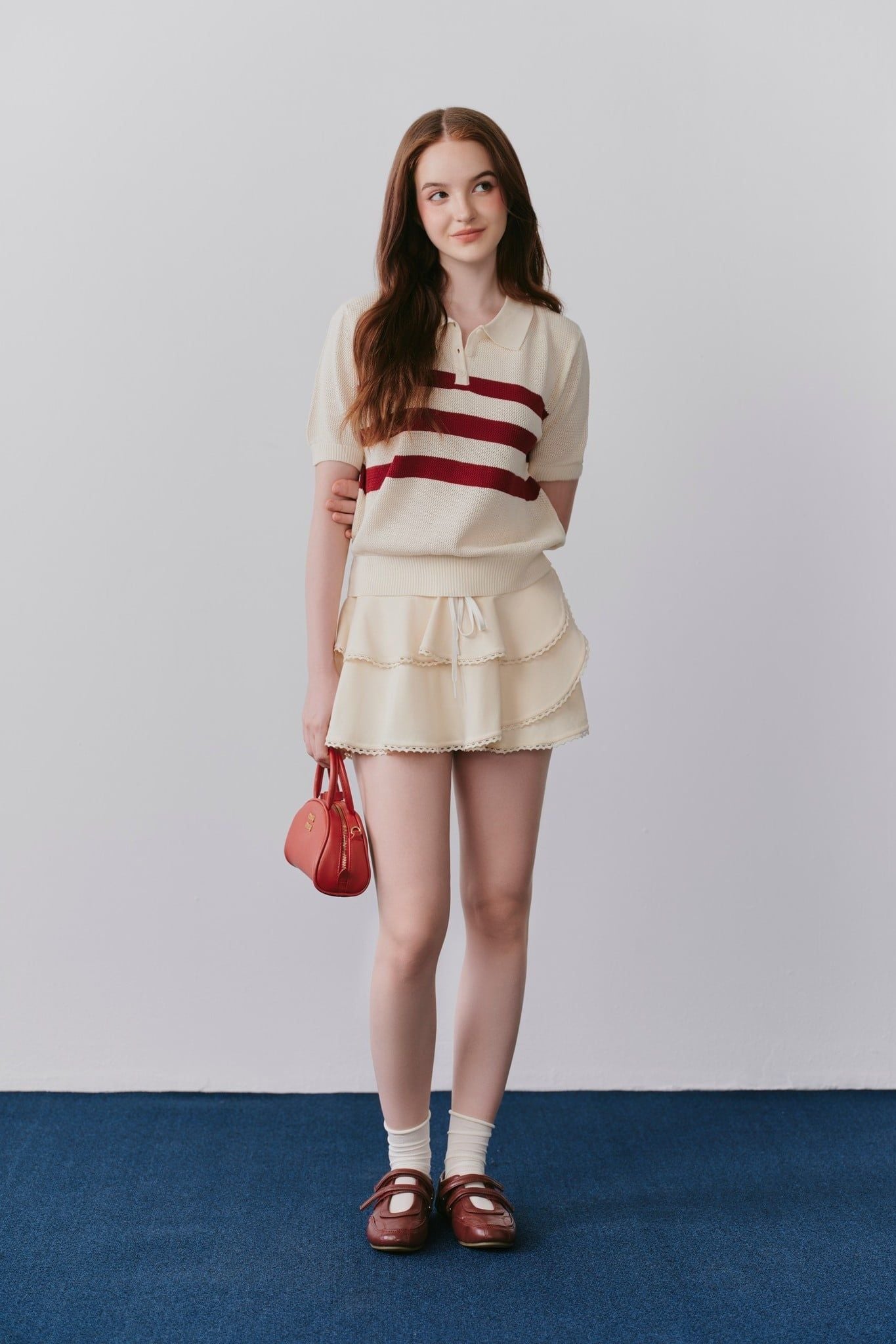 Áo dệt kim phối sọc Calais Red Striped Top