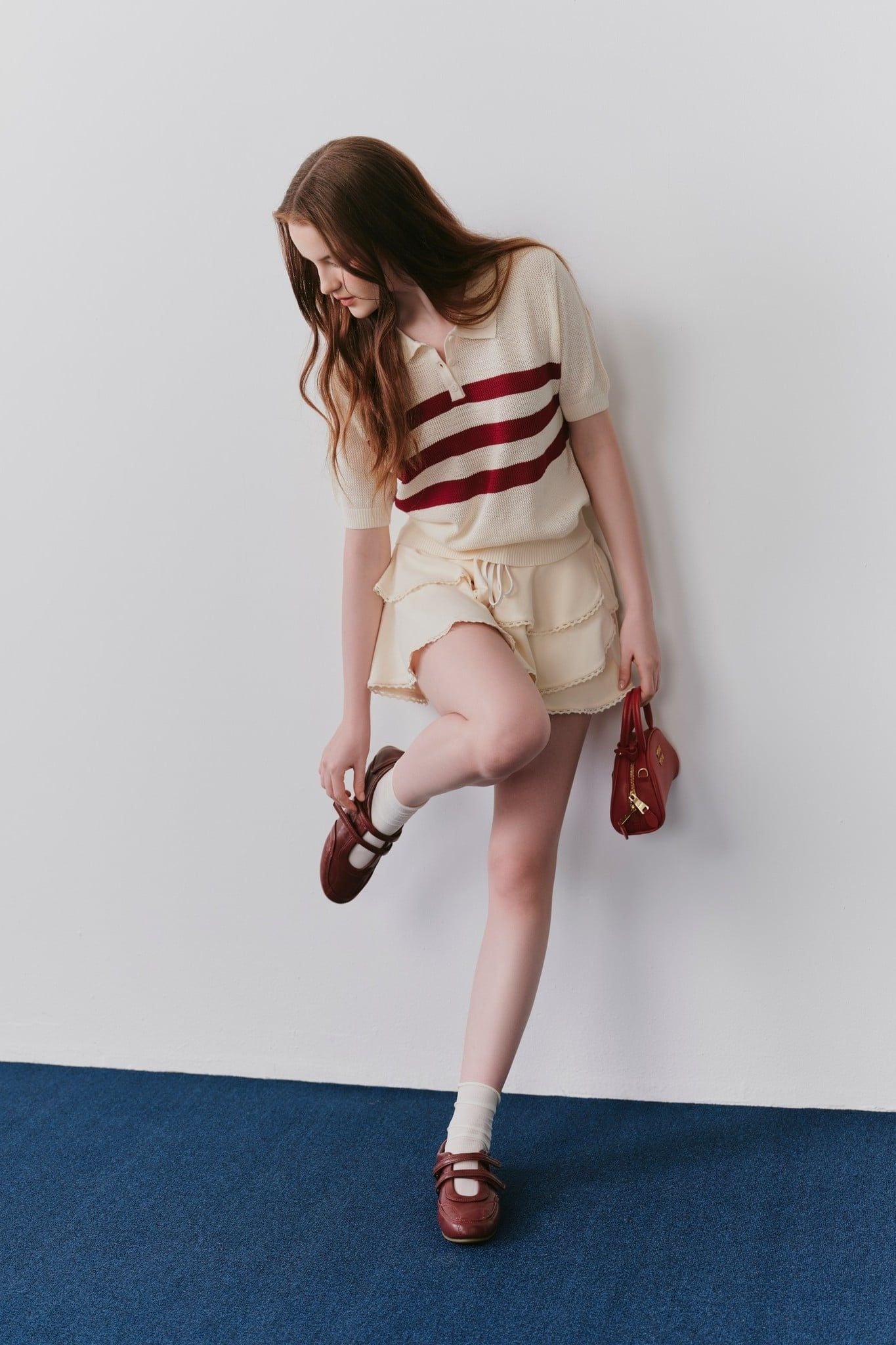 Áo dệt kim phối sọc Calais Red Striped Top