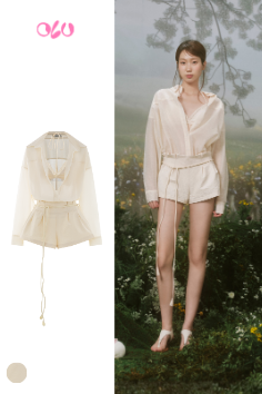  Cream Double Layered Belted Set 