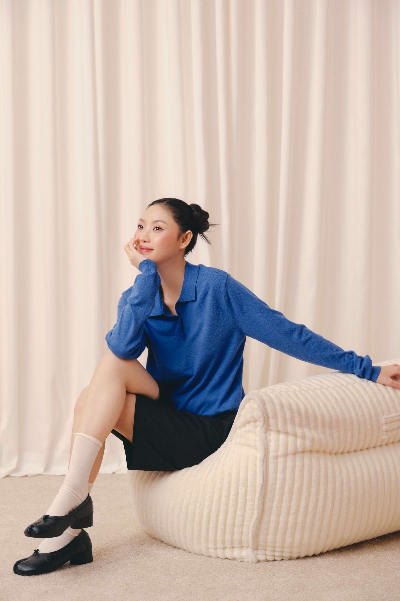 Áo len Blue Knit Long Sleeve Top