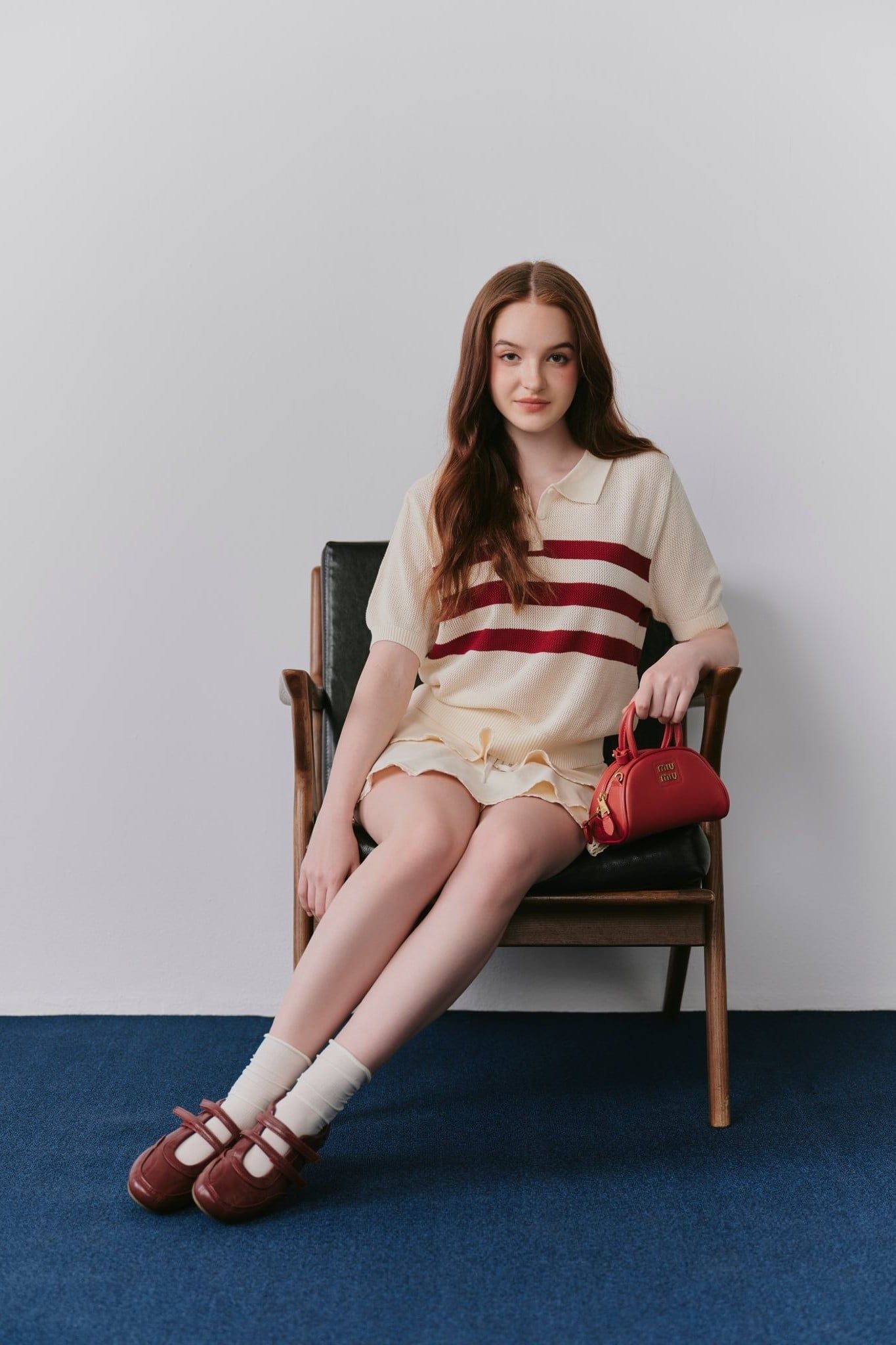 Áo dệt kim phối sọc Calais Red Striped Top