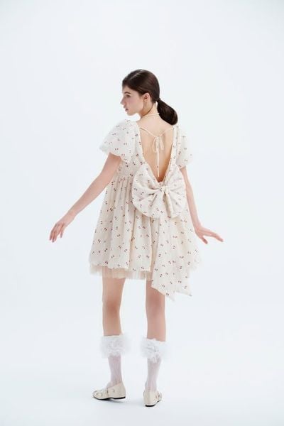  Váy babydoll phối nơ Willis Fleur Dress in Cream 