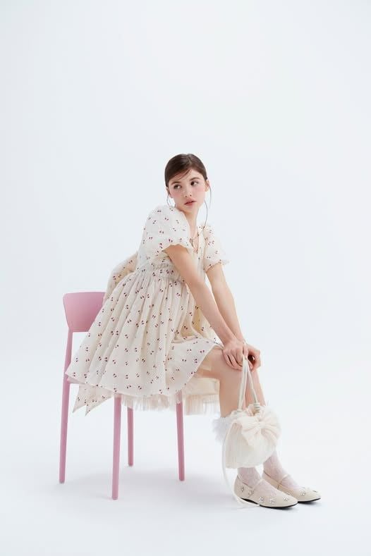 Váy babydoll phối nơ Willis Fleur Dress in Cream