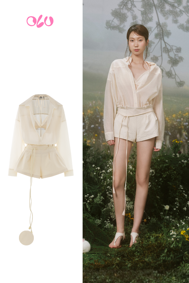 Cream Double Layered Belted Set