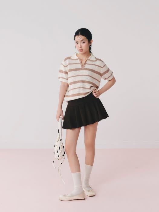 Áo Striped Knit Polo Loose Top nhiều màu