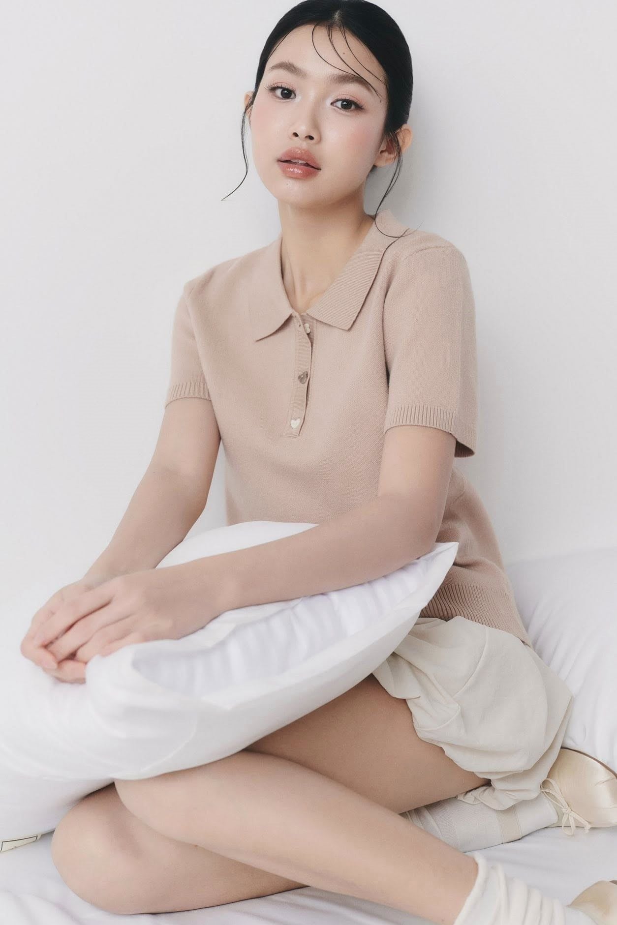 Áo Knit Polo Sweetheart Buttoned Top nhiều màu
