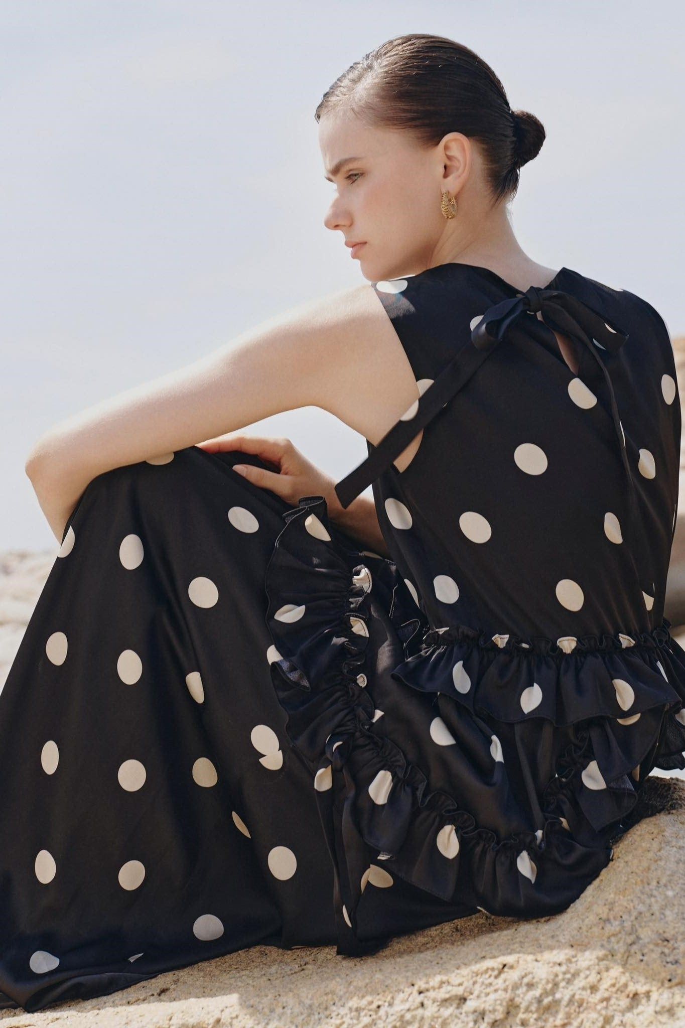 Váy maxi dáng suông Black Dot Loose Maxi Dress