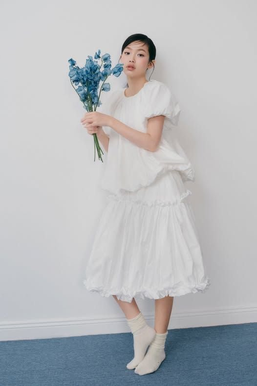 Áo bí tay bồng Cotton Puff Short Sleeve Top nhiều màu