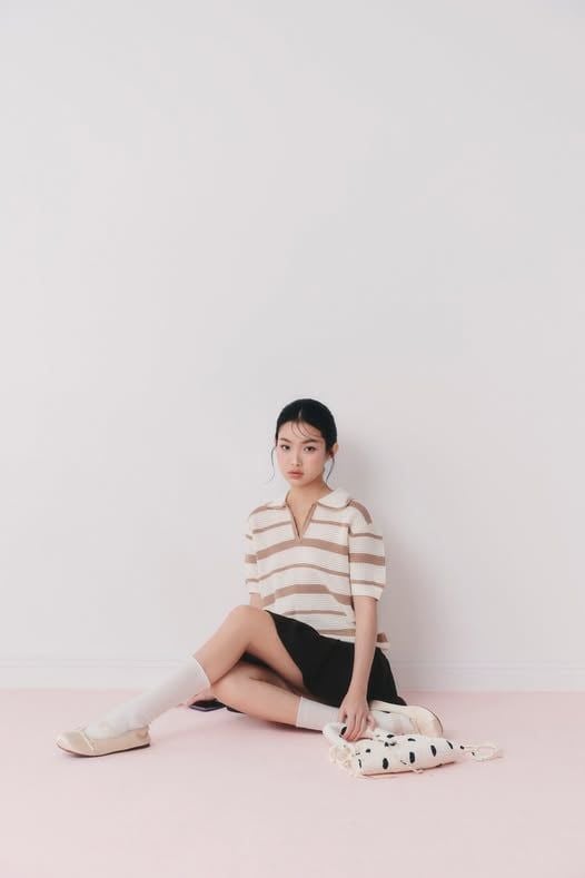 Áo Striped Knit Polo Loose Top nhiều màu
