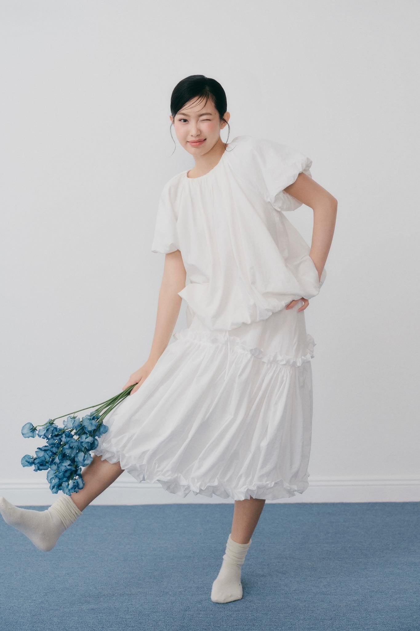 Áo bí tay bồng Cotton Puff Short Sleeve Top nhiều màu