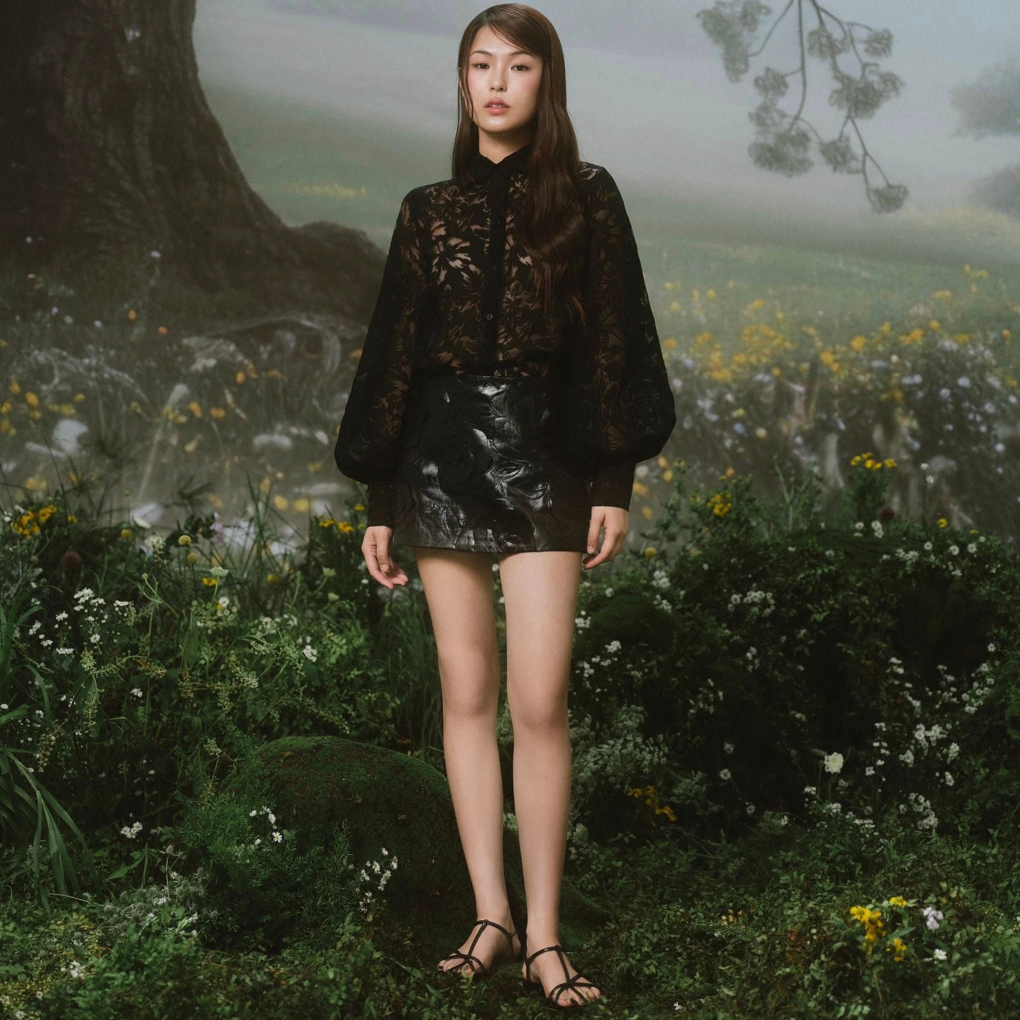 Áo Fleur Lace Sheer Mesh Shirt nhiều màu