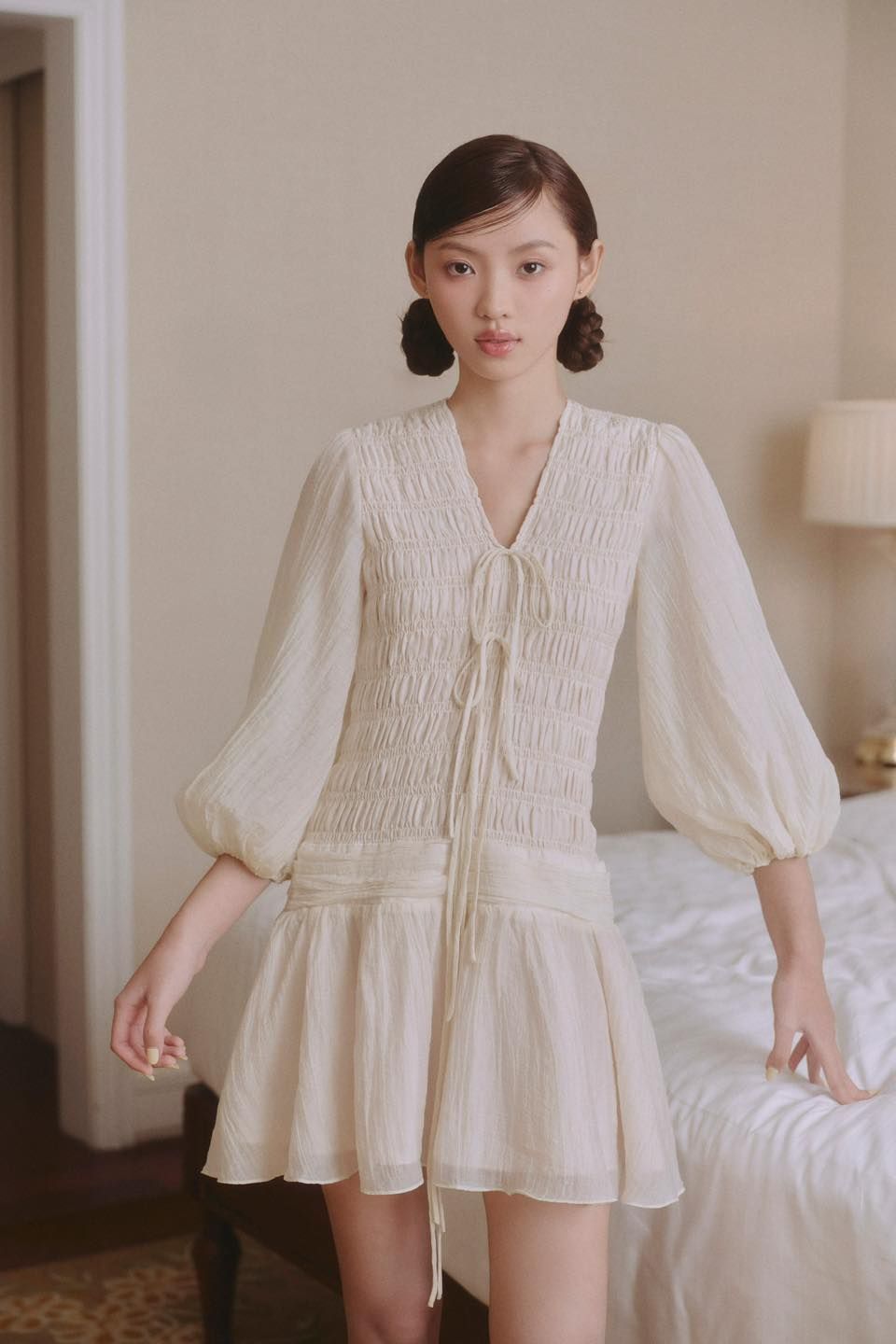 Váy hoa cổ V tay dài Abigail Dress nhiều màu