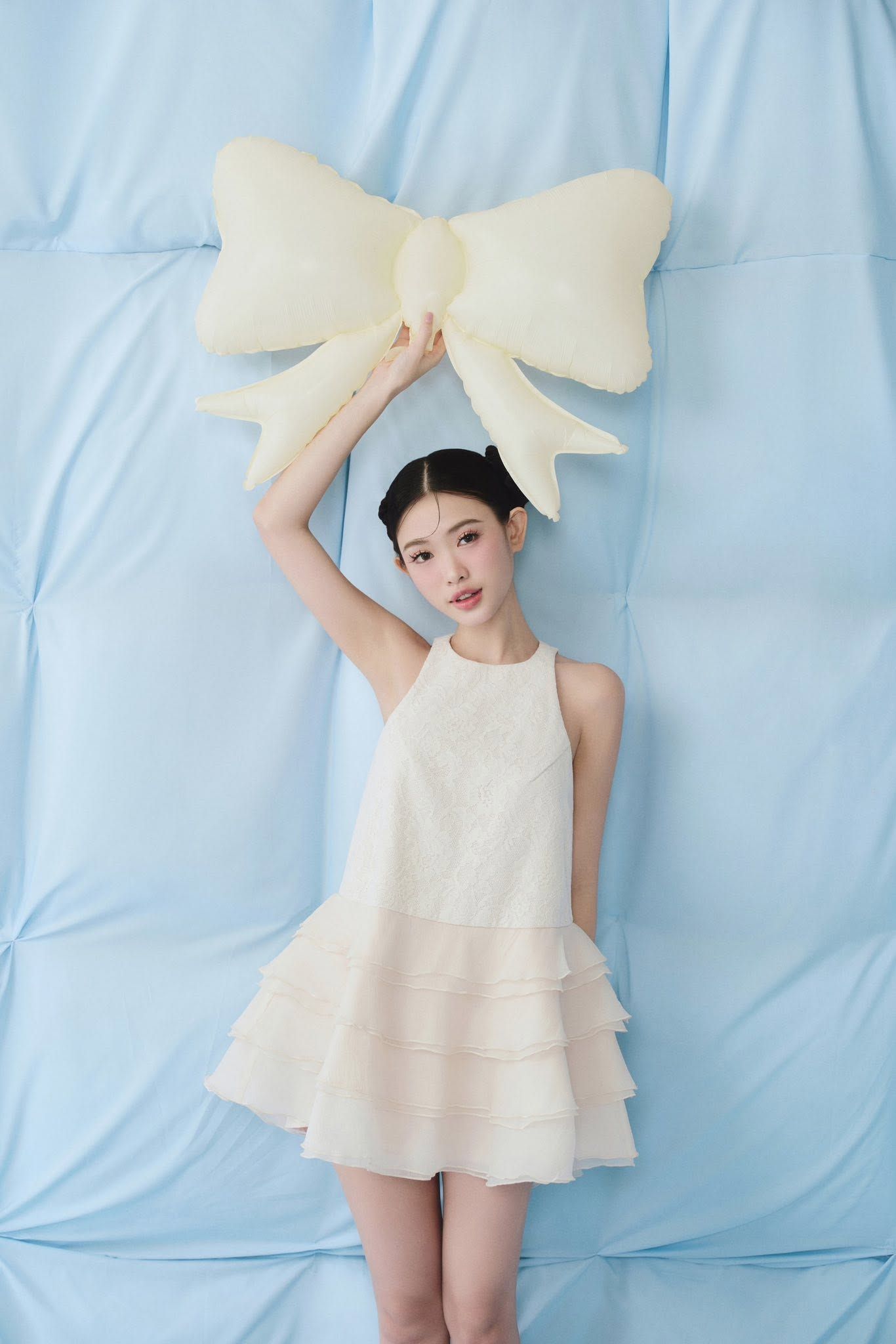 Váy tiệc Ivory Chiffon Halter Neck Layered Mini Dress