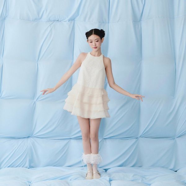  Váy tiệc Ivory Chiffon Halter Neck Layered Mini Dress 