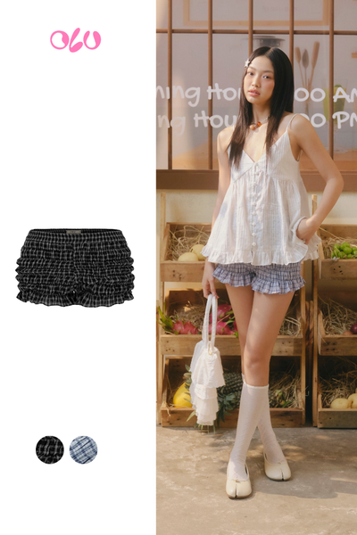  Quần Cotton Checked Ruffle Shorts nhiều màu 