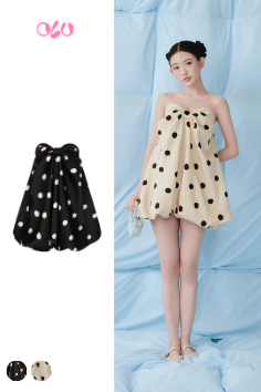  Dot Silky Puff Cup Dress nhiều màu 