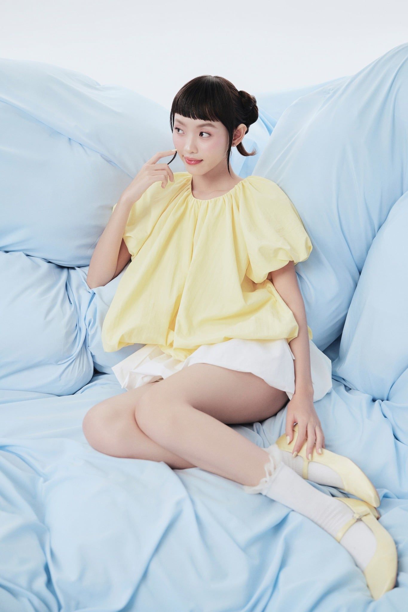 Áo bí tay bồng Cotton Puff Short Sleeve Top nhiều màu