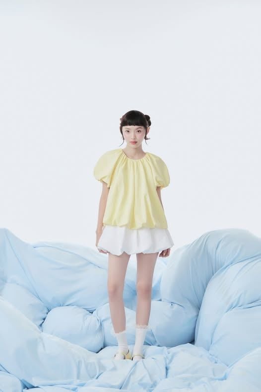 Áo bí tay bồng Cotton Puff Short Sleeve Top nhiều màu