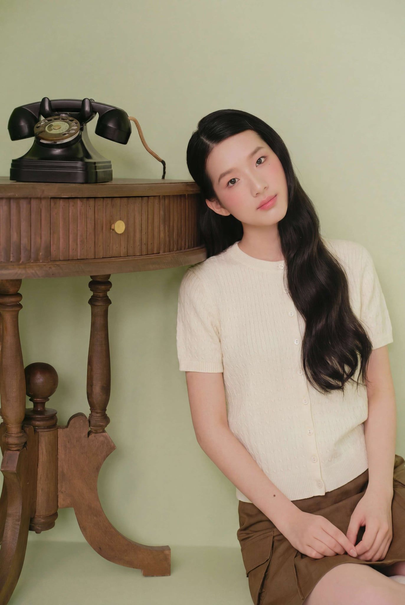 Áo len Cream Jacquard Knit Button Top