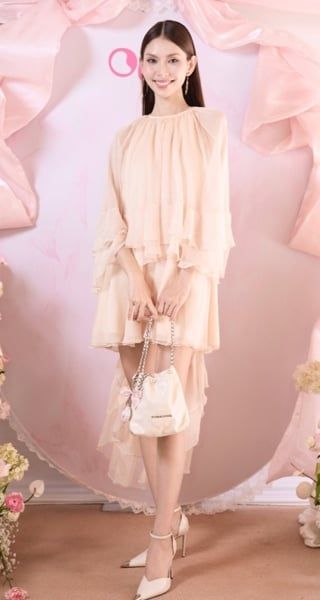 Váy đi tiệc Cream Chiffon High Low Ruffle Mini Dress