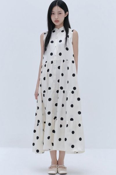  Váy maxi kiểu suông kem Cream Dot Loose Maxi Dress 