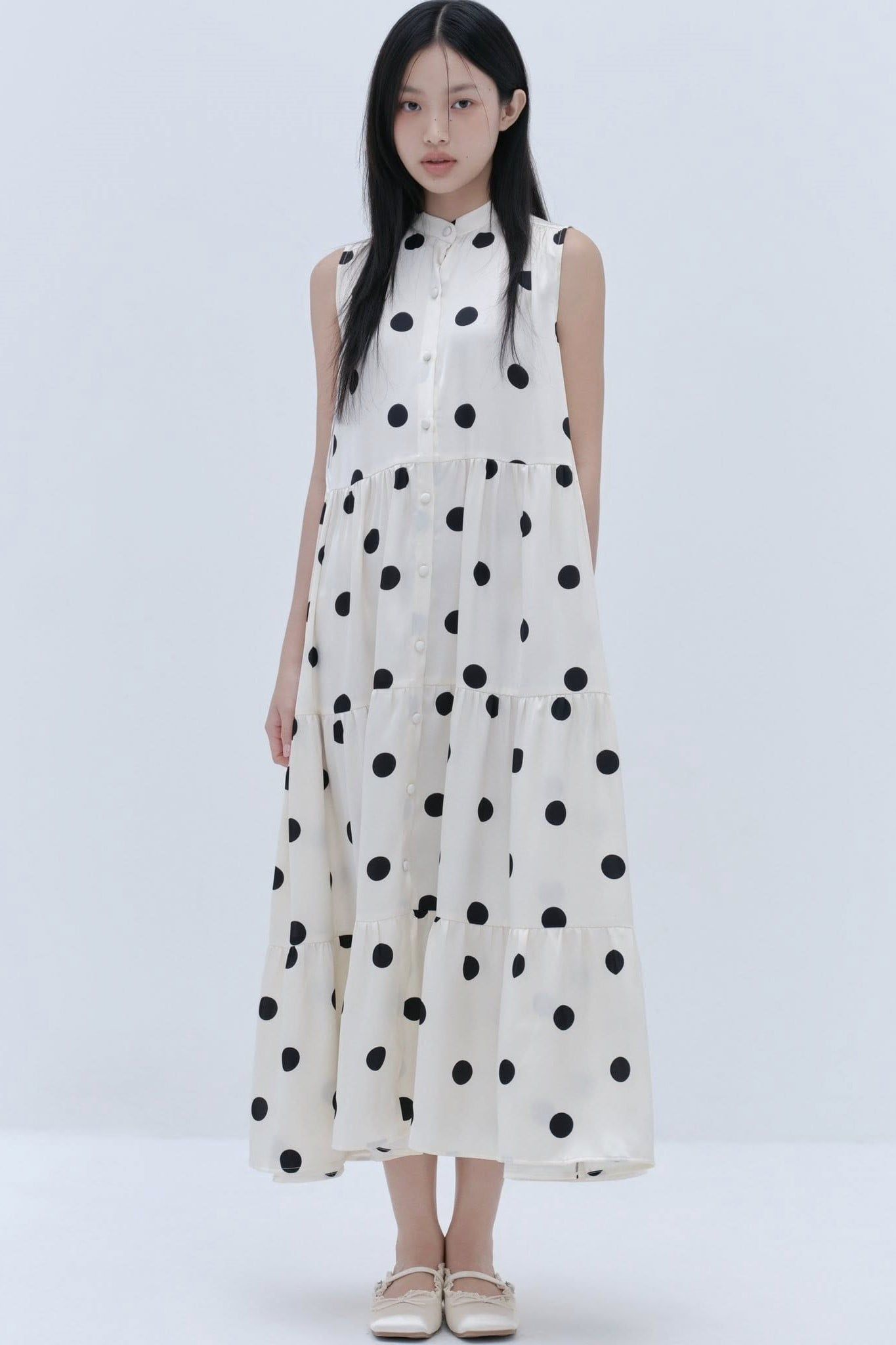Váy maxi kiểu suông kem Cream Dot Loose Maxi Dress