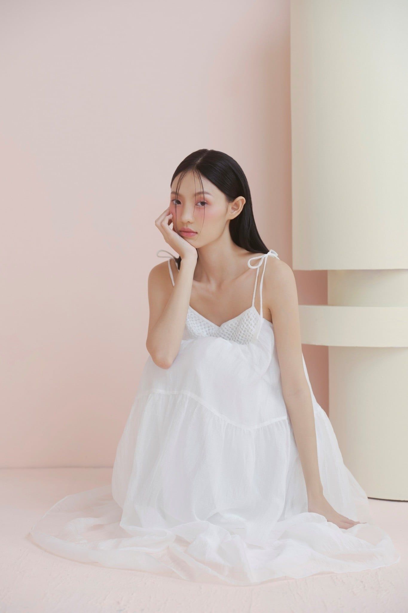 Váy babydoll cột dây White Chiffon Strappy Crochet Dress