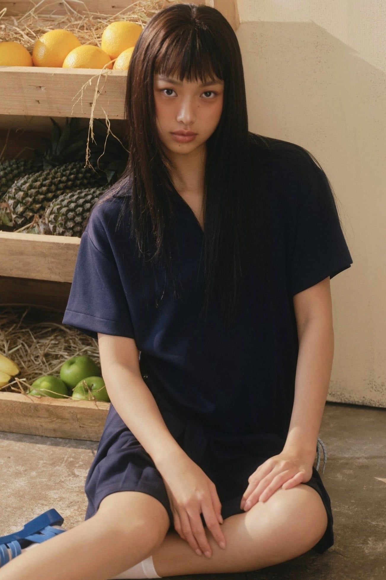 Set váy suông Navy V Neck Pleated Mini Set