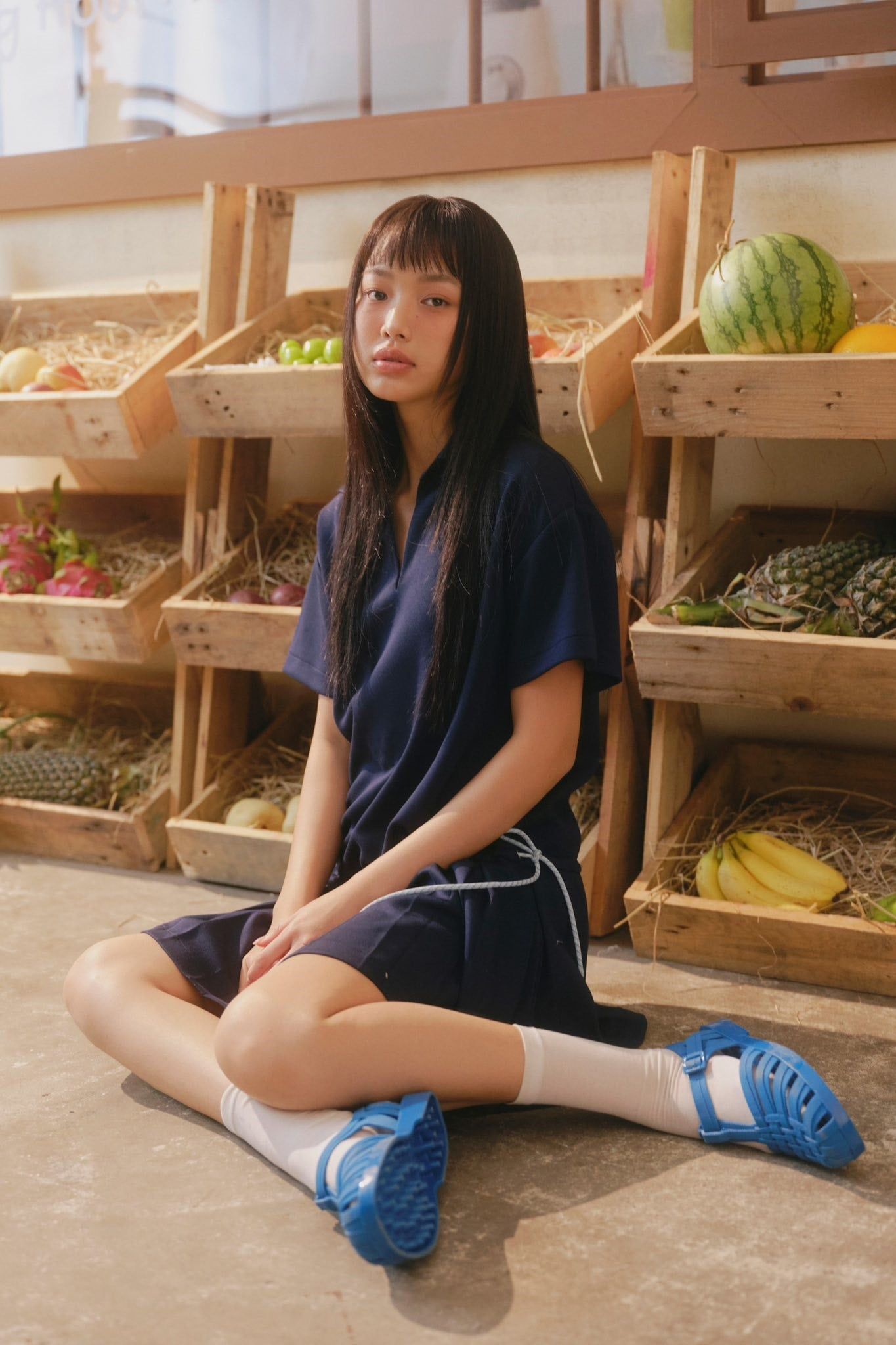 Set váy suông Navy V Neck Pleated Mini Set