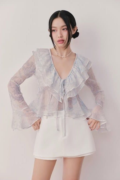 Áo babydoll cổ V phối bèo Willow Top nhiều màu