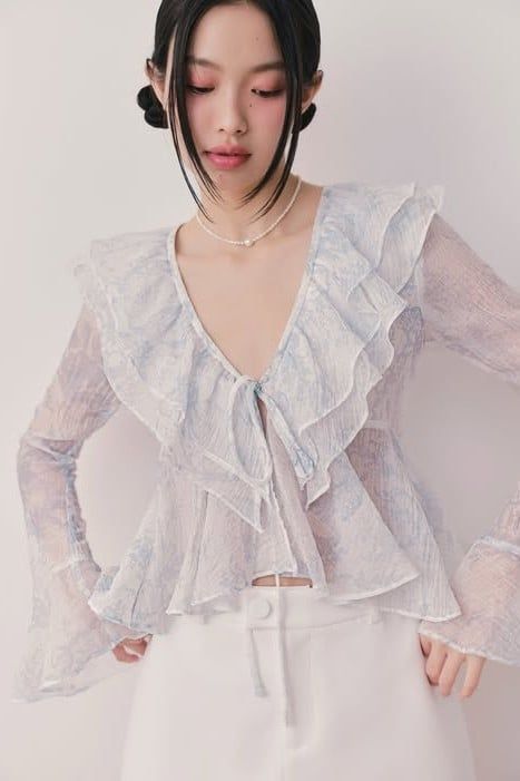 Áo babydoll cổ V phối bèo Willow Top nhiều màu