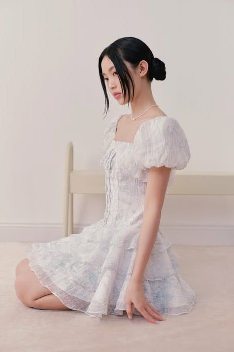 Váy cotton hoa tay phồng Bristol Fleur Dress in Blue