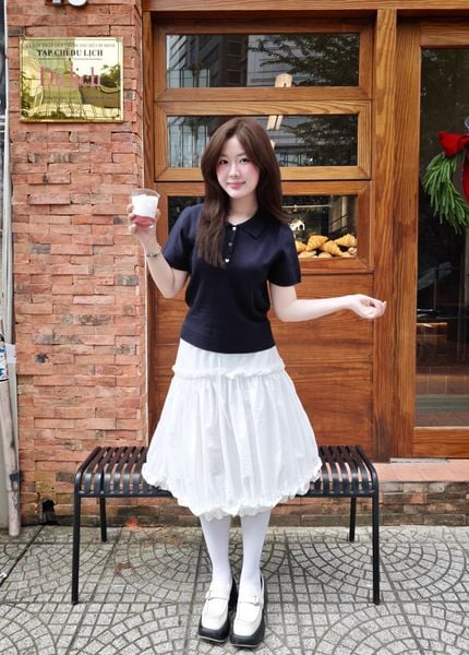  Chân váy White Cotton Puff Tiered Ruffled Skirt 