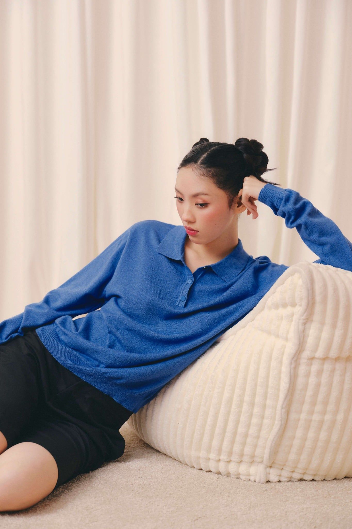 Áo len Blue Knit Long Sleeve Top