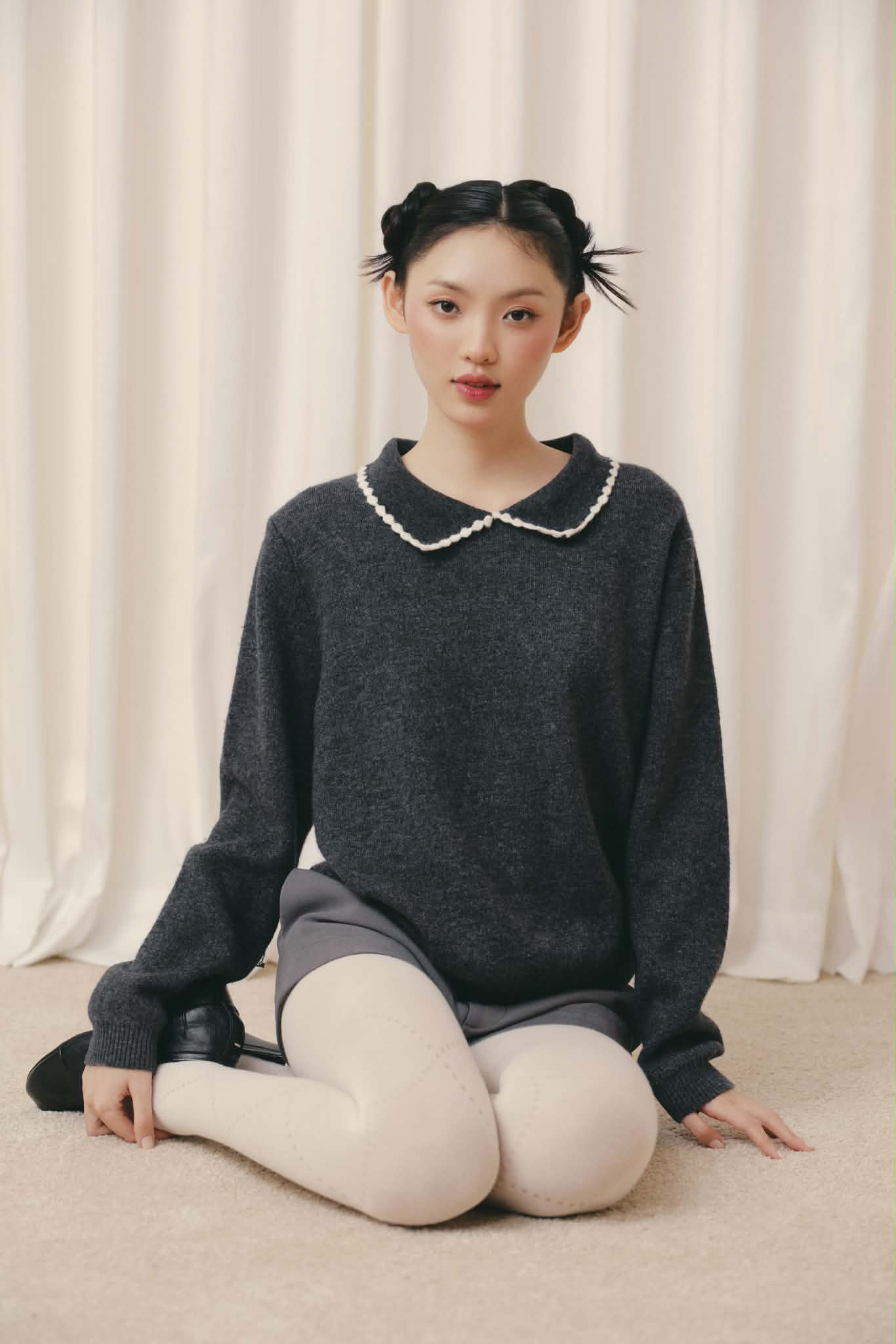 Áo len dệt kim cổ bèo Ruffled Collar Knit Top nhiều màu