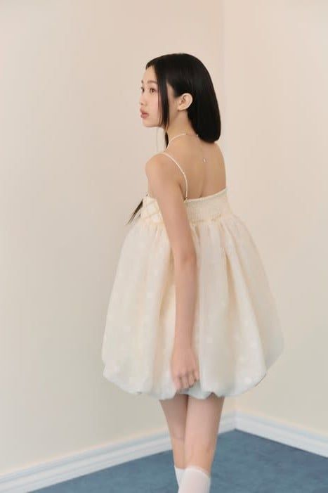 Set bí hai dây Ivory Mesh Smocked Puff Set