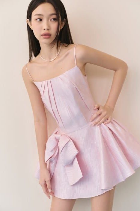 Đầm đi tiệc hai dây Blush Silky Bow Flared Mini Dress