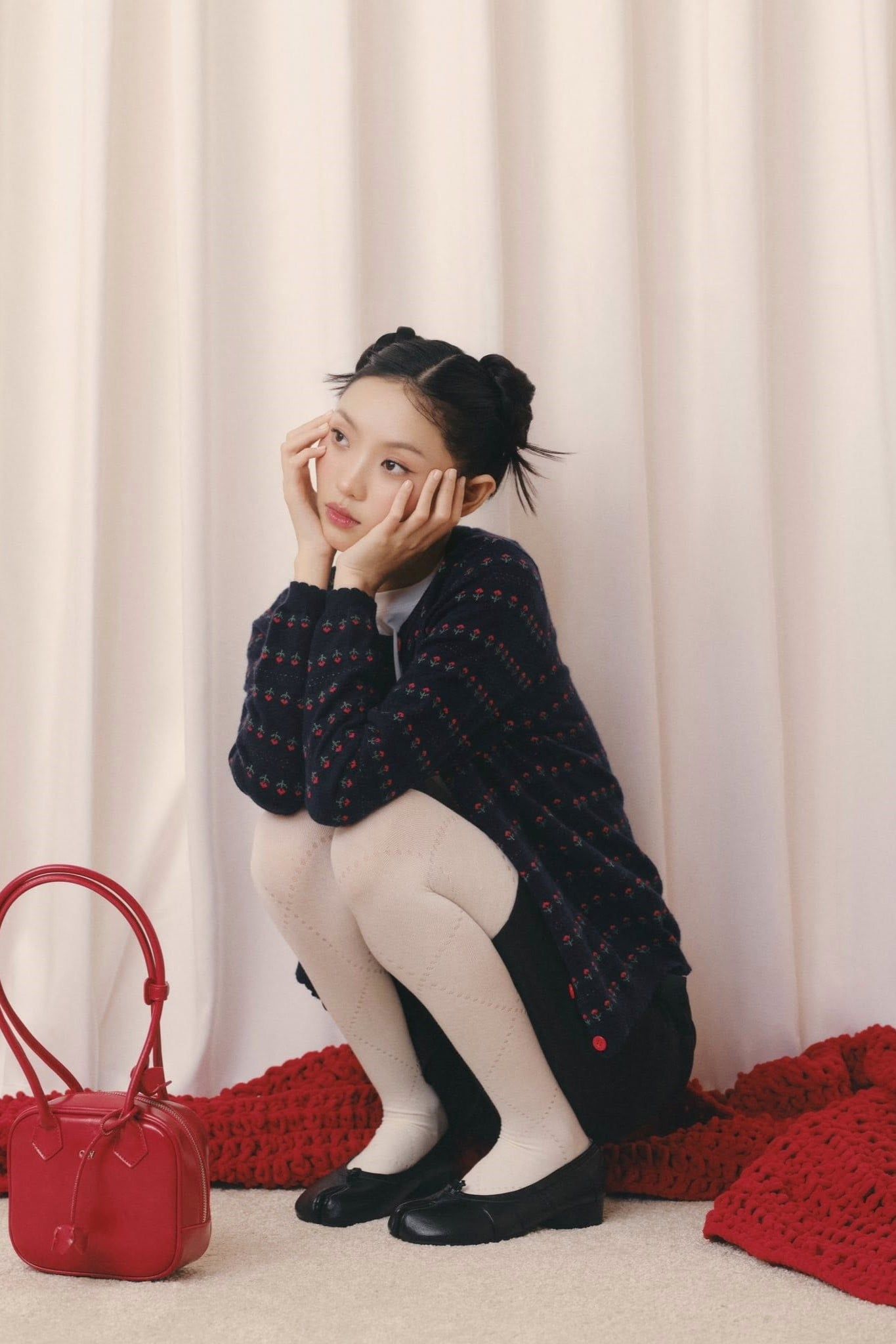 Áo len cardigan Navy Jacquard Knit Buttoned Top