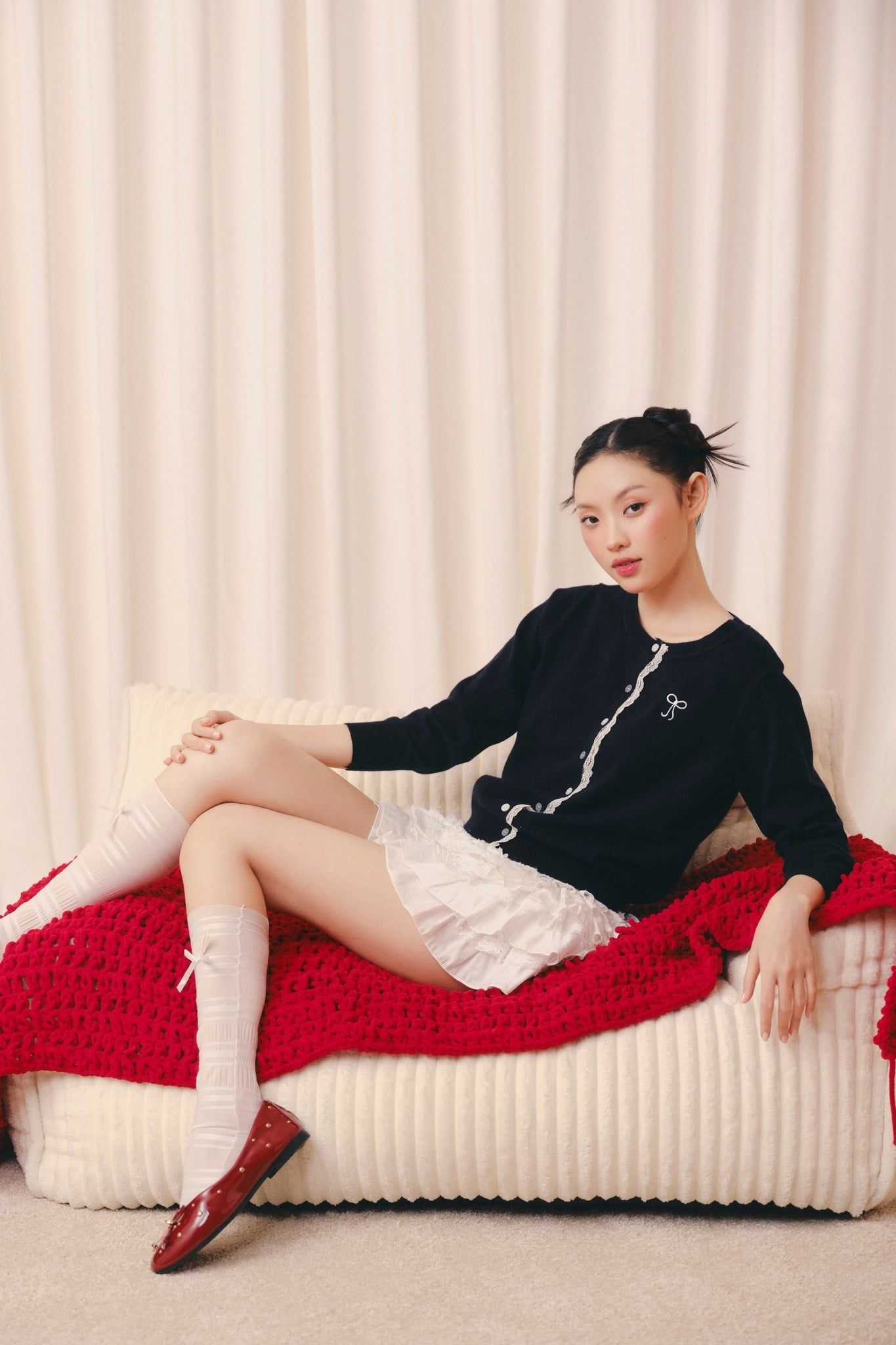 Áo len cardigan Navy Knit Round Neck Top